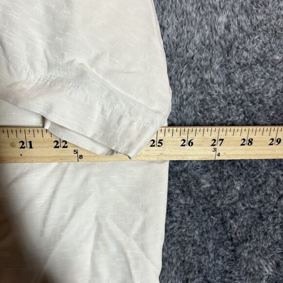 Tommy Bahama Shirt Mens XL White Silk Embroidered USA Flag Shaken But Undeterred - Picture 7 of 9